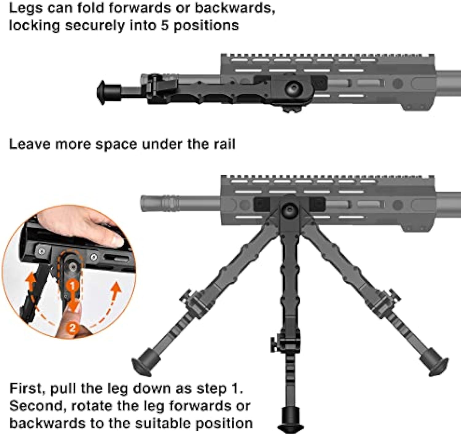 7.5-9 Adjustable Rifle Bipod - Compatible with M-Rail Platforms